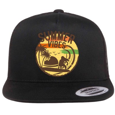Surfing Vintage Summer Vibes Surfing Palm Beach Gift Flatbill Hat
