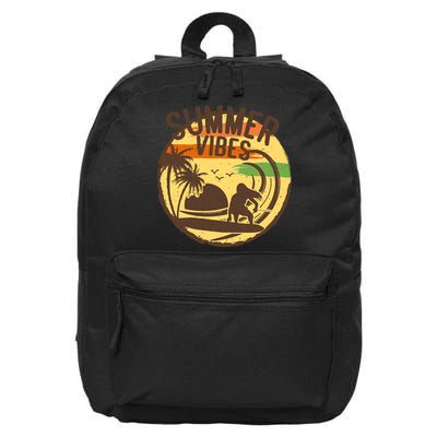 Surfing Vintage Summer Vibes Surfing Palm Beach Gift 16 in Basic Backpack