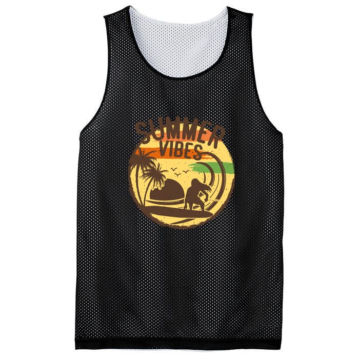 Surfing Vintage Summer Vibes Surfing Palm Beach Gift Mesh Reversible Basketball Jersey Tank