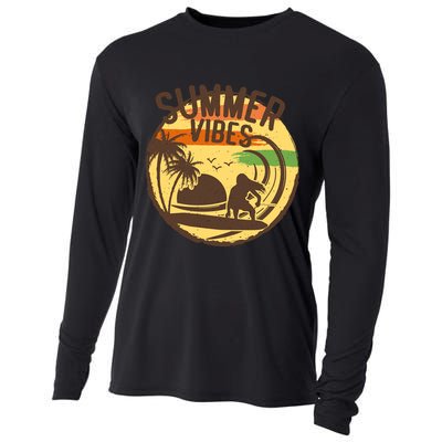 Surfing Vintage Summer Vibes Surfing Palm Beach Gift Cooling Performance Long Sleeve Crew