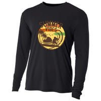 Surfing Vintage Summer Vibes Surfing Palm Beach Gift Cooling Performance Long Sleeve Crew