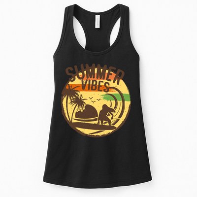 Surfing Vintage Summer Vibes Surfing Palm Beach Gift Womens Tank Top
