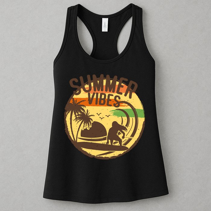 Surfing Vintage Summer Vibes Surfing Palm Beach Gift Womens Tank Top