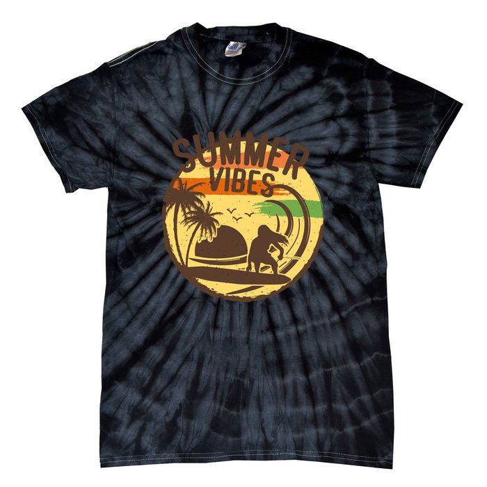 Surfing Vintage Summer Vibes Surfing Palm Beach Gift Tie-Dye T-Shirt