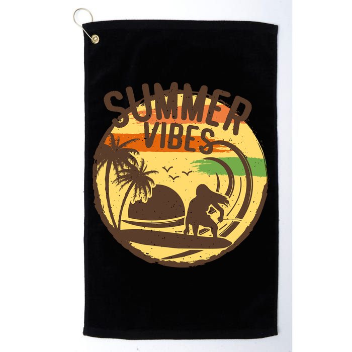 Surfing Vintage Summer Vibes Surfing Palm Beach Gift Golf Towel