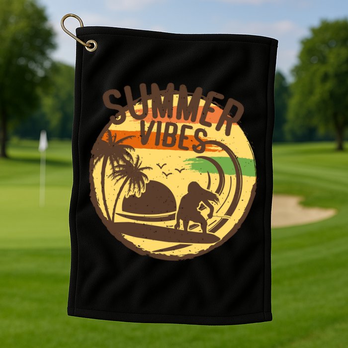 Surfing Vintage Summer Vibes Surfing Palm Beach Gift Golf Towel
