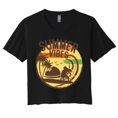 Surfing Vintage Summer Vibes Surfing Palm Beach Gift Crop Top