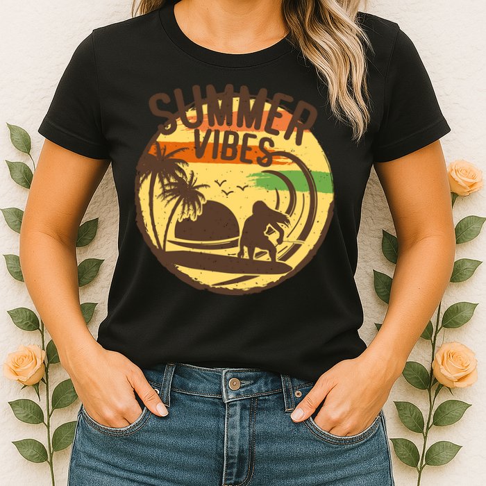 Surfing Vintage Summer Vibes Surfing Palm Beach Gift Womens T-Shirt