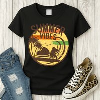 Surfing Vintage Summer Vibes Surfing Palm Beach Gift Womens T-Shirt