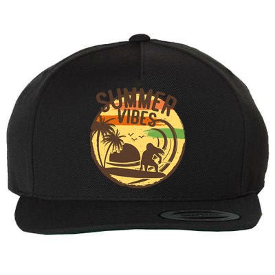 Surfing Vintage Summer Vibes Surfing Palm Beach Gift Wool Snapback Cap
