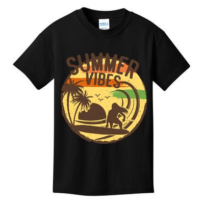 Surfing Vintage Summer Vibes Surfing Palm Beach Gift Kids T-Shirt