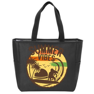 Surfing Vintage Summer Vibes Surfing Palm Beach Gift Zip Tote Bag