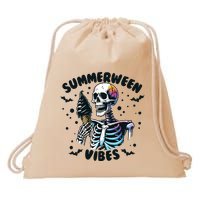 Summerween Vibes Skeleton Ice Cream Summer Vacation Funny Drawstring Bag