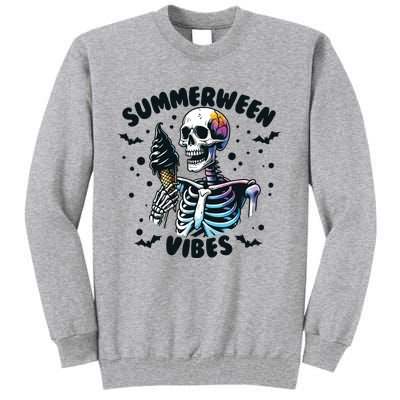 Summerween Vibes Skeleton Ice Cream Summer Vacation Funny Tall Sweatshirt