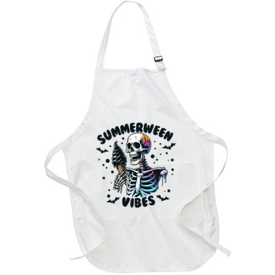 Summerween Vibes Skeleton Ice Cream Summer Vacation Funny Full-Length Apron With Pockets