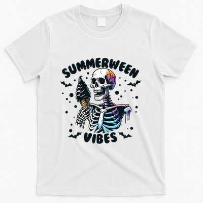 Summerween Vibes Skeleton Ice Cream Summer Vacation Funny T-Shirt