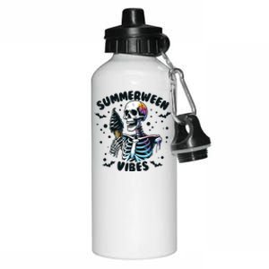 Summerween Vibes Skeleton Ice Cream Summer Vacation Funny Aluminum Water Bottle