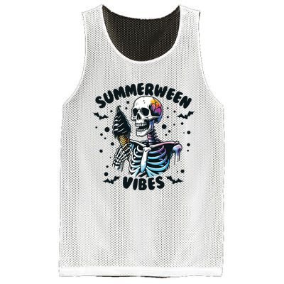 Summerween Vibes Skeleton Ice Cream Summer Vacation Funny Mesh Reversible Basketball Jersey Tank