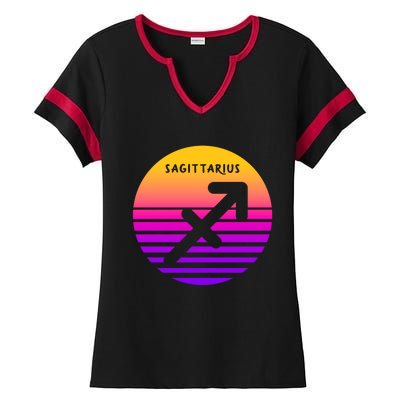 Sagittarius Vintage Sunset / Retro Sagittarius Horoscope Cool Gift Ladies Halftime Notch Neck Tee