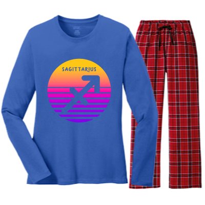 Sagittarius Vintage Sunset / Retro Sagittarius Horoscope Cool Gift Women's Long Sleeve Flannel Pajama Set 