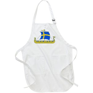 Swedish Viking Ship Sverige Sweden Flag Boat Viking Full-Length Apron With Pockets