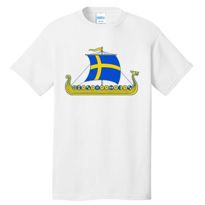 Swedish Viking Ship Sverige Sweden Flag Boat Viking Tall T-Shirt