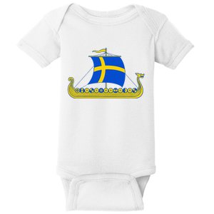 Swedish Viking Ship Sverige Sweden Flag Boat Viking Baby Bodysuit