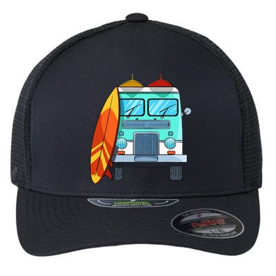 Surf Van Surfboard Palm Trees Surfing Surfer Waves Summer Flexfit Unipanel Trucker Cap