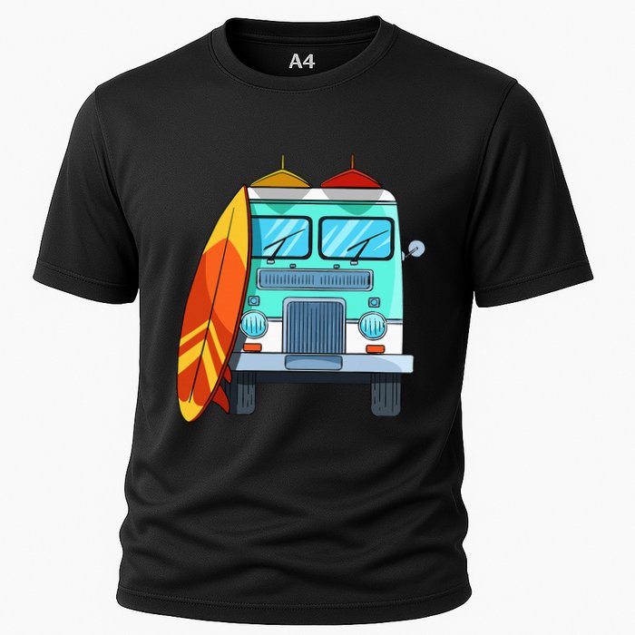 Surf Van Surfboard Palm Trees Surfing Surfer Waves Summer Cooling Performance Crew T-Shirt