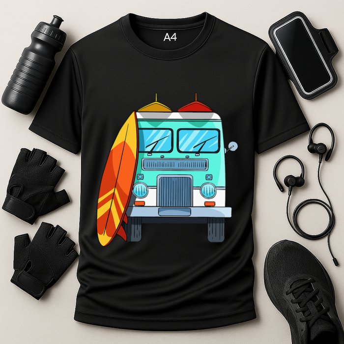 Surf Van Surfboard Palm Trees Surfing Surfer Waves Summer Cooling Performance Crew T-Shirt