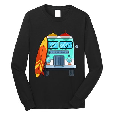 Surf Van Surfboard Palm Trees Surfing Surfer Waves Summer Long Sleeve Shirt