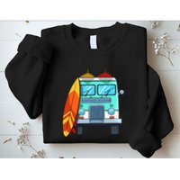 Surf Van Surfboard Palm Trees Surfing Surfer Waves Summer Sweatshirt