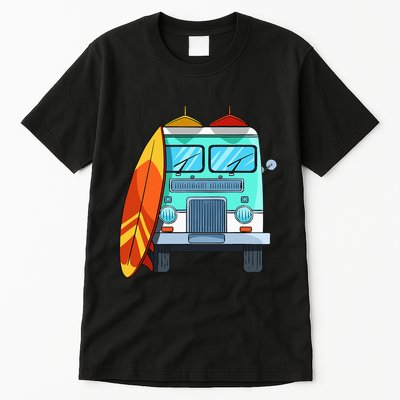 Surf Van Surfboard Palm Trees Surfing Surfer Waves Summer Tall T-Shirt