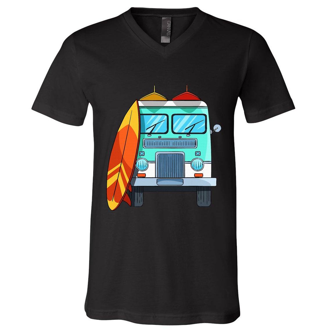 Surf Van Surfboard Palm Trees Surfing Surfer Waves Summer V-Neck T-Shirt