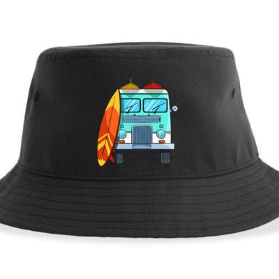 Surf Van Surfboard Palm Trees Surfing Surfer Waves Summer Sustainable Bucket Hat