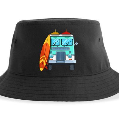 Surf Van Surfboard Palm Trees Surfing Surfer Waves Summer Sustainable Bucket Hat