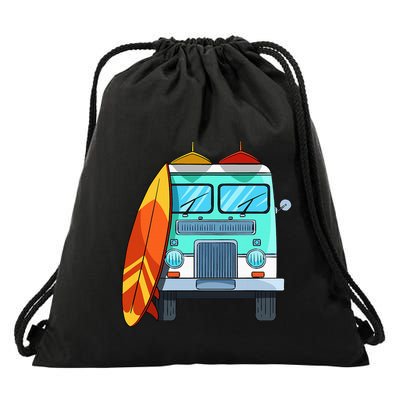 Surf Van Surfboard Palm Trees Surfing Surfer Waves Summer Drawstring Bag