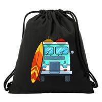 Surf Van Surfboard Palm Trees Surfing Surfer Waves Summer Drawstring Bag
