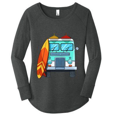 Surf Van Surfboard Palm Trees Surfing Surfer Waves Summer Women's Perfect Tri Tunic Long Sleeve Shirt