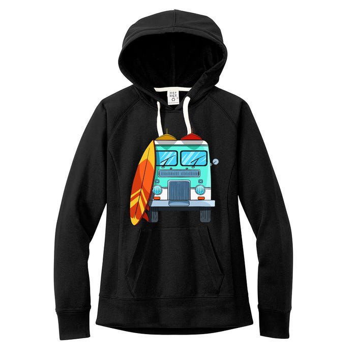 Surf Van Surfboard Palm Trees Surfing Surfer Waves Summer Women's Fleece Hoodie