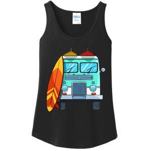 Surf Van Surfboard Palm Trees Surfing Surfer Waves Summer Ladies Essential Tank