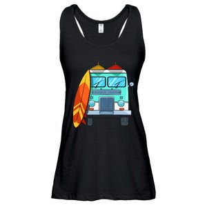 Surf Van Surfboard Palm Trees Surfing Surfer Waves Summer Ladies Essential Flowy Tank