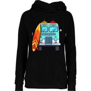 Surf Van Surfboard Palm Trees Surfing Surfer Waves Summer Womens Funnel Neck Pullover Hood