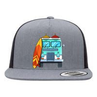 Surf Van Surfboard Palm Trees Surfing Surfer Waves Summer Flat Bill Trucker Hat