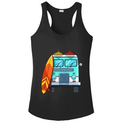 Surf Van Surfboard Palm Trees Surfing Surfer Waves Summer Ladies PosiCharge Competitor Racerback Tank