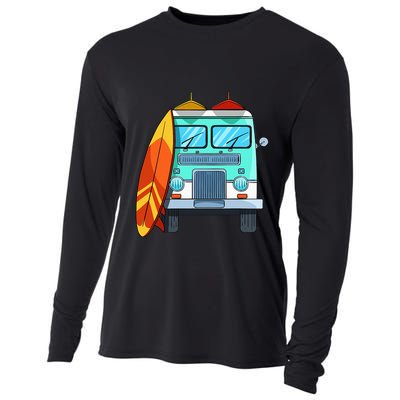 Surf Van Surfboard Palm Trees Surfing Surfer Waves Summer Cooling Performance Long Sleeve Crew