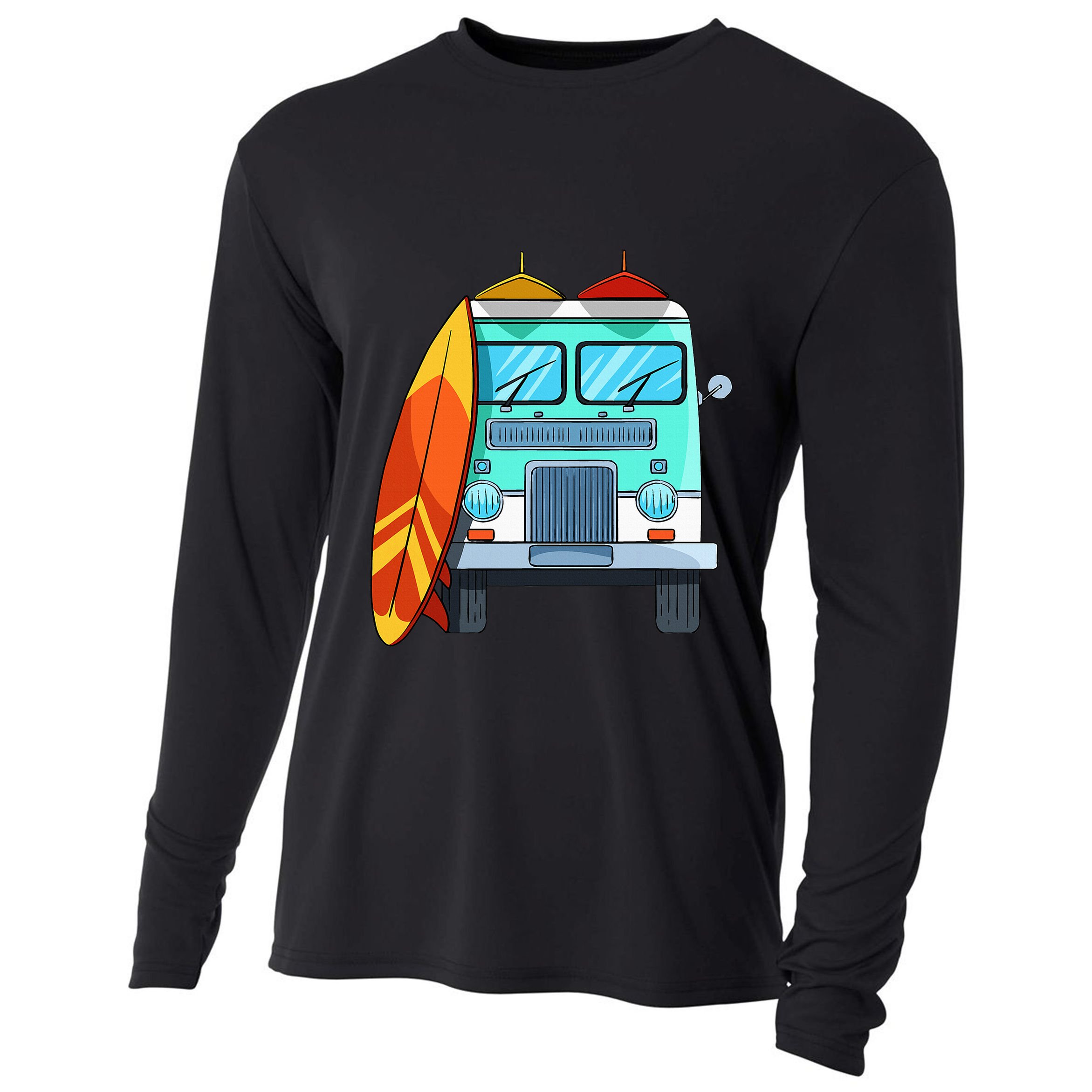 Surf Van Surfboard Palm Trees Surfing Surfer Waves Summer Cooling Performance Long Sleeve Crew