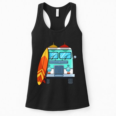 Surf Van Surfboard Palm Trees Surfing Surfer Waves Summer Womens Tank Top