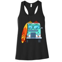 Surf Van Surfboard Palm Trees Surfing Surfer Waves Summer Women's Racerback Tank