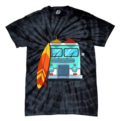 Surf Van Surfboard Palm Trees Surfing Surfer Waves Summer Tie-Dye T-Shirt